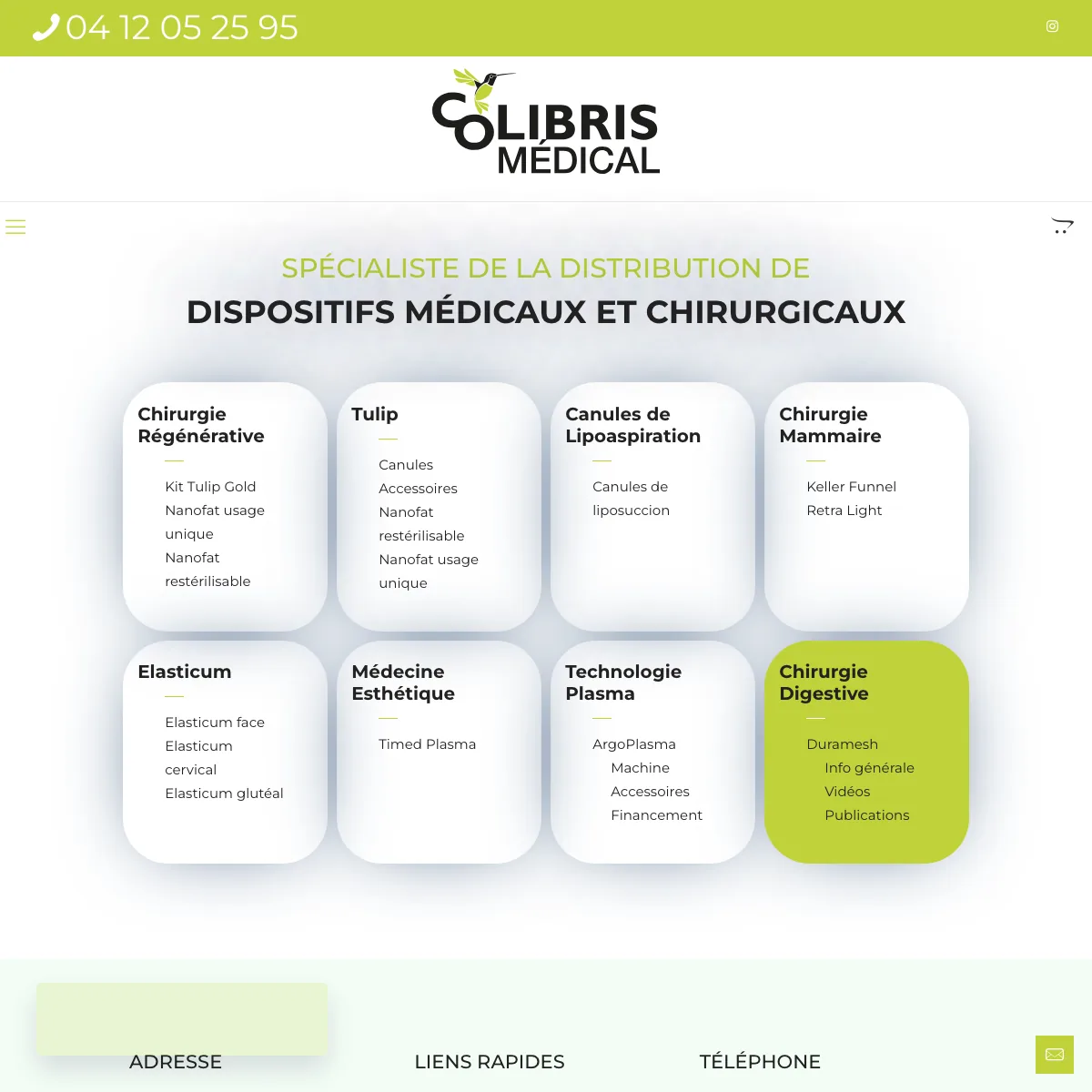 Site de Colibris Medical, dispositifs médicaux