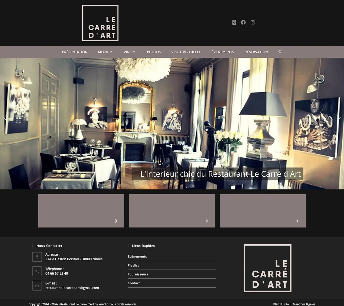 Site du restaurant Le Carré d'Art